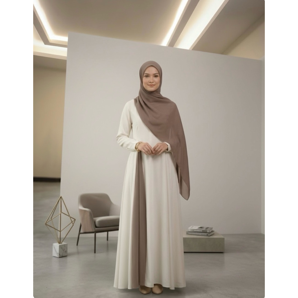 Helqa-Axele Signature Flowy Dress - Gamis Sabrina Anti-UV Premium Rayon Viscose - Elegan Set Hijan P