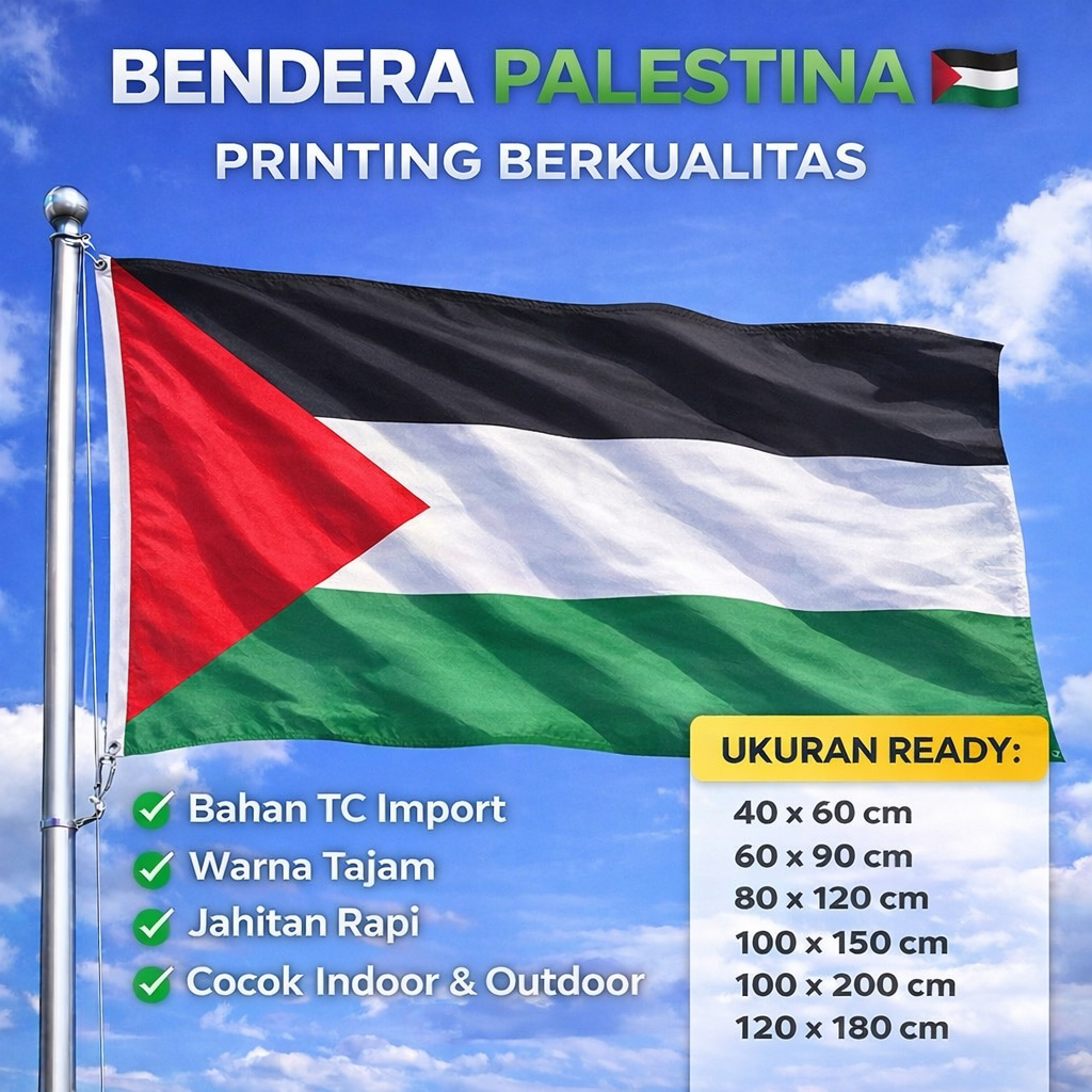 BENDERA FULL PRINTING PALESTINA | BENDERA NEGARA PALESTINA JUMBO