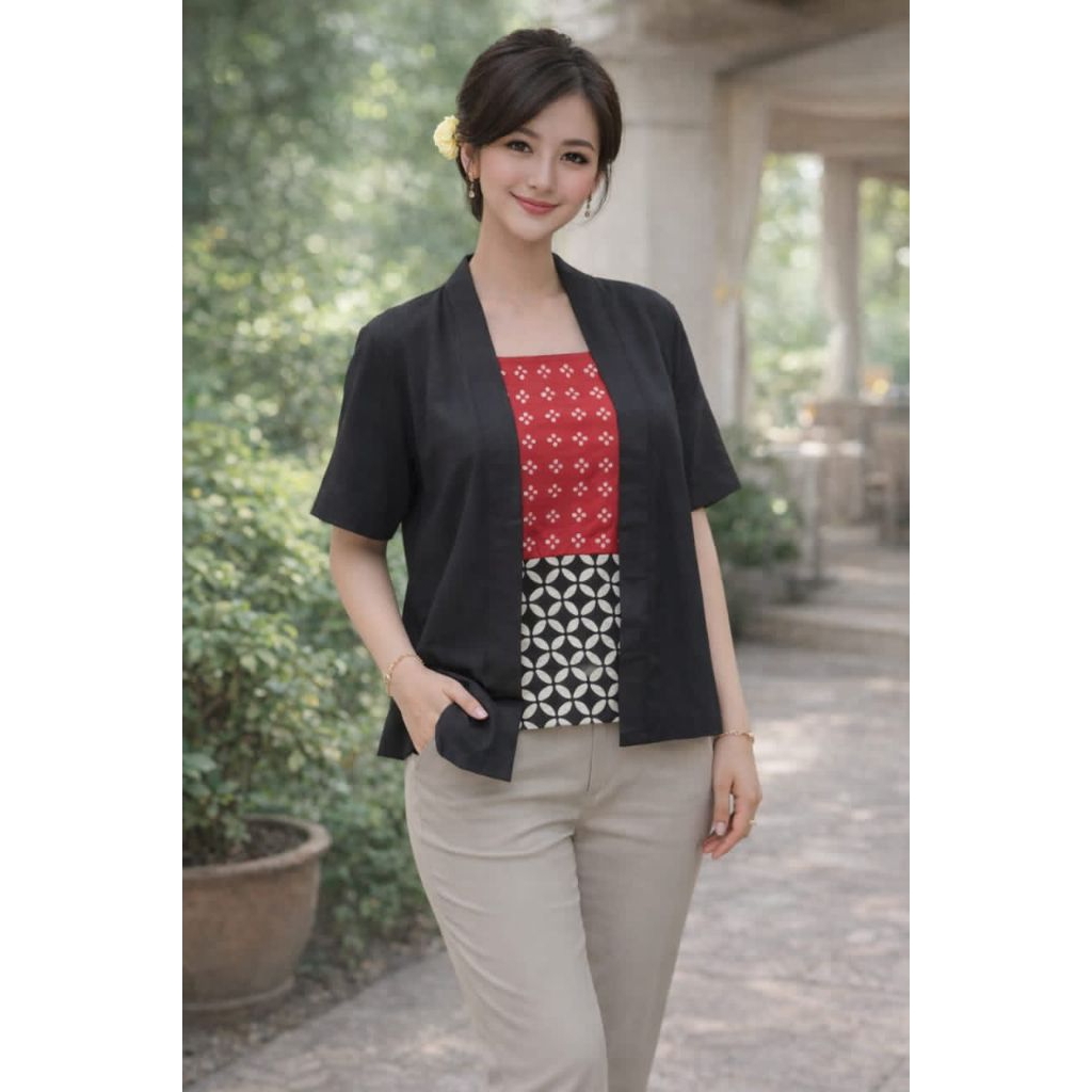 kebaya kutubaru putih katun one size fashion baju batik atasan wanita kantor seragam hitam navy polo