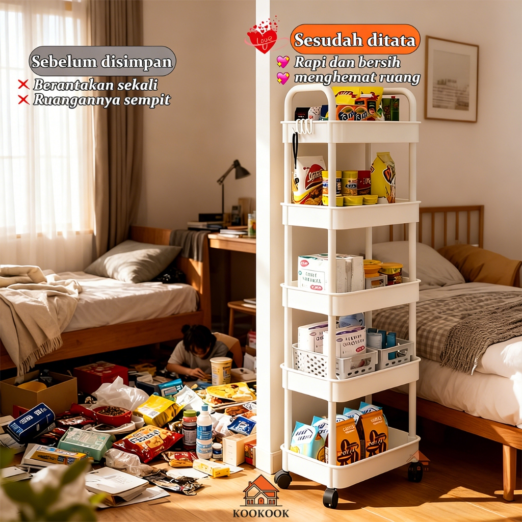 [KOOKOOK] Rak susun serbaguna estetik plastik 5 tingkat 4 Cocok dapur buku aesthetic