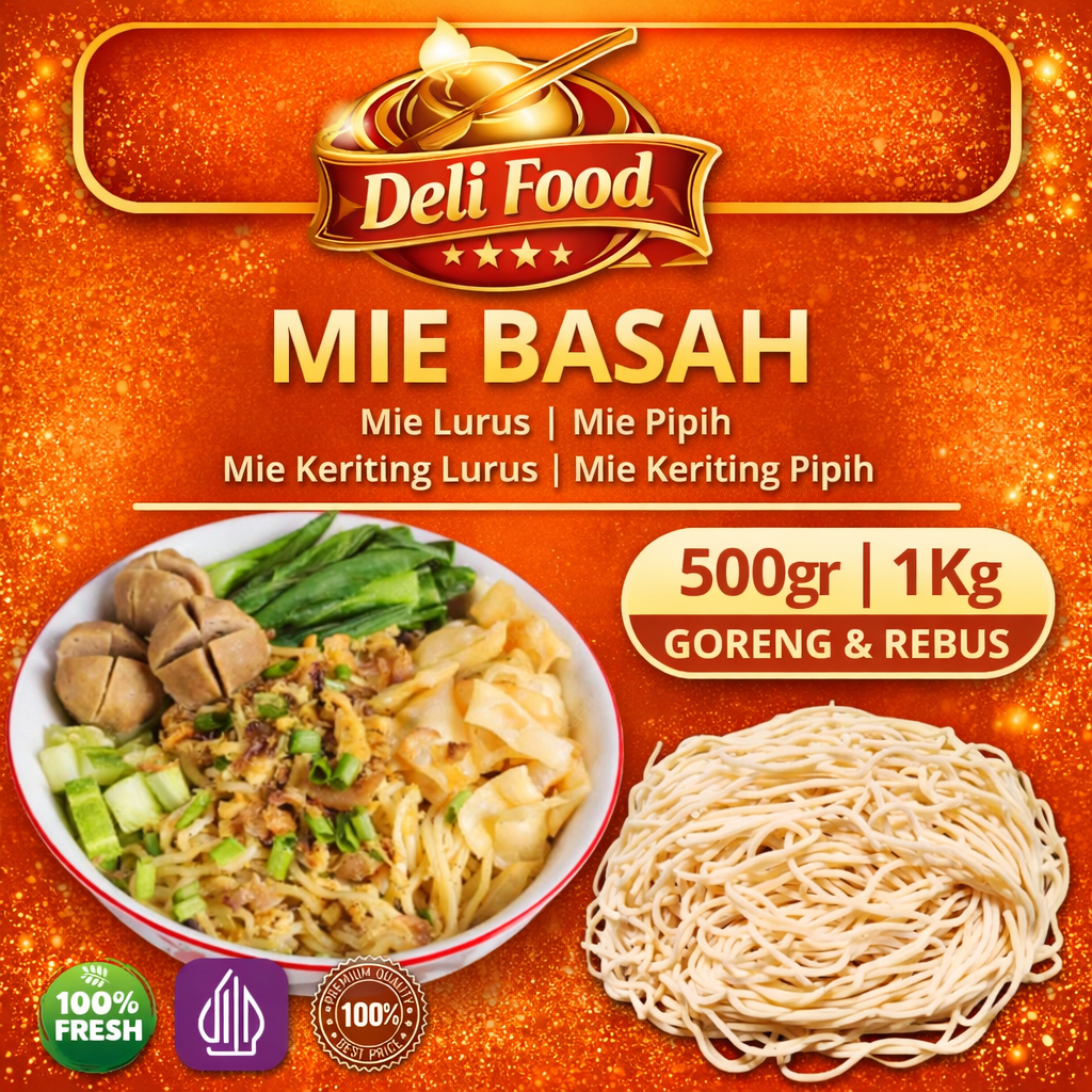 Deli Food Premium Mie Mentah 1kg – Mie Basah Frozen Mie Ayam / Mie Gacoan, Bakmi, Yamin, Ramen, Keri