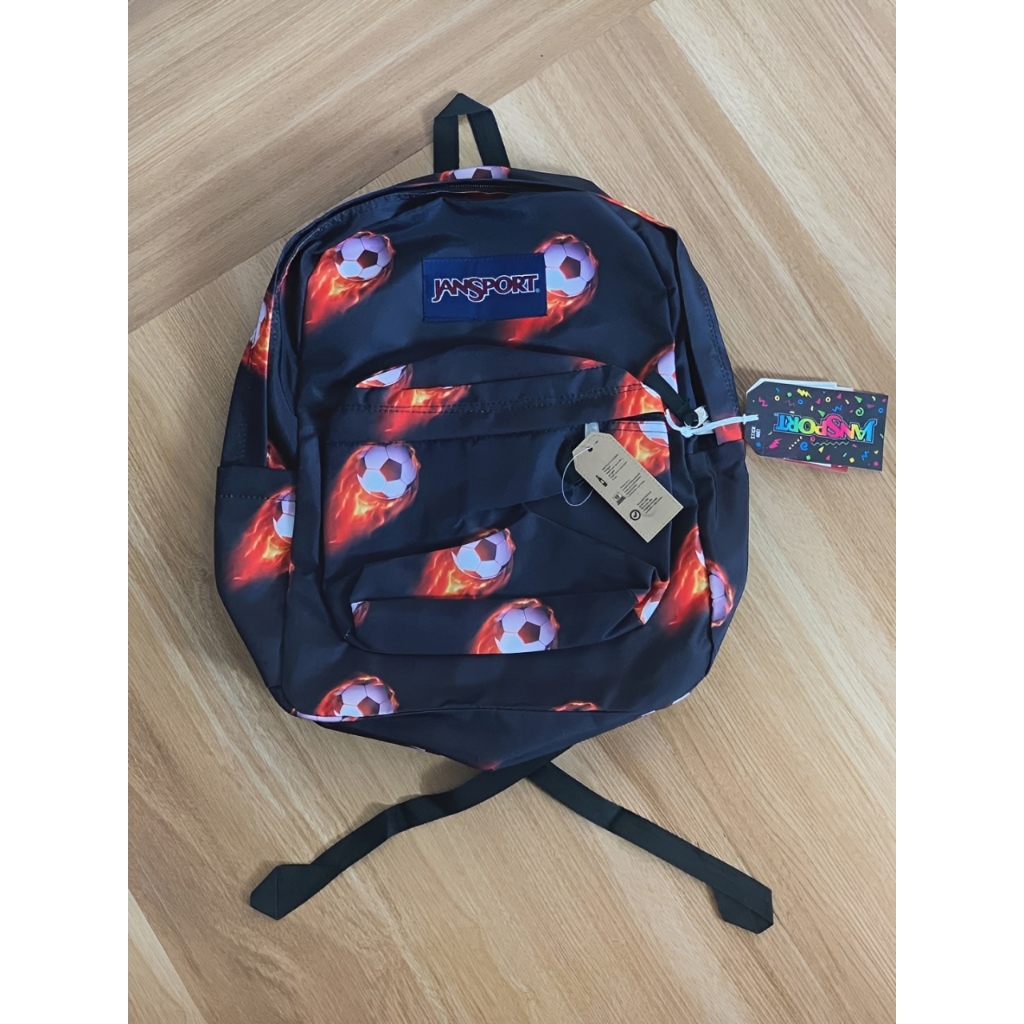 Jansport Motif Bola Tas Ransel Kanvas Kapasitas 26 Liter untuk Pria Wanita, Ukuran 43x32x15 cm api R