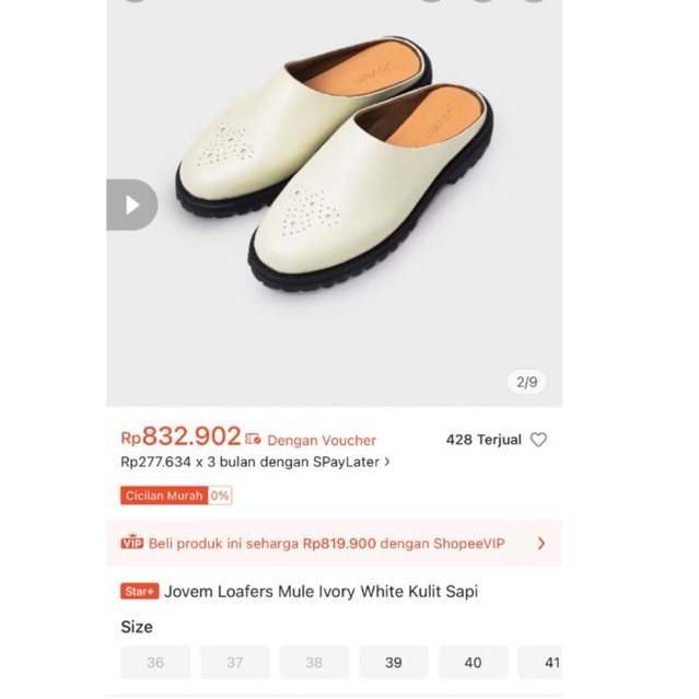 preloved Jovem Loafers Mule Ivory White Kulit Sapi size 39