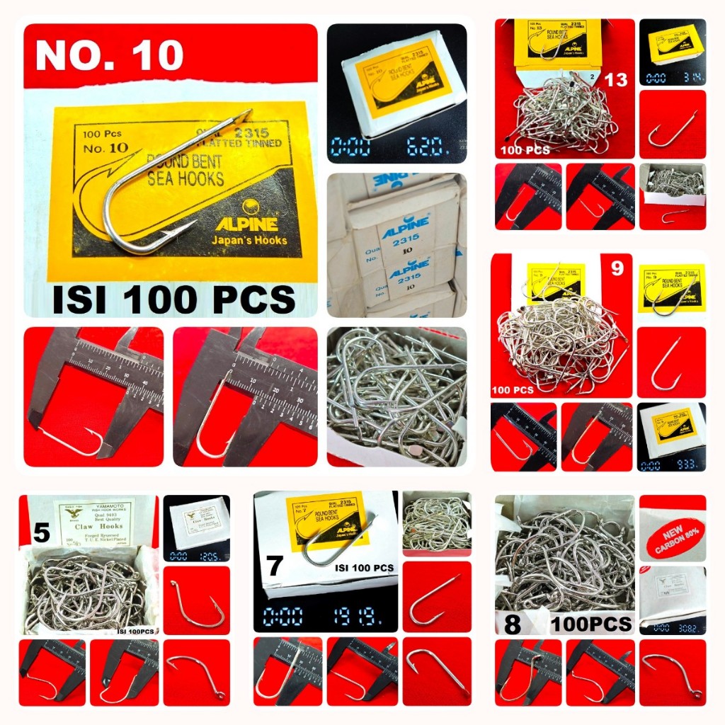 TERMURAH PAKET ISI 100 1 BOX KOTAK KAIL MATA PANCING no 5 7 8 9 10 13 besar kecil tanggung carbon su