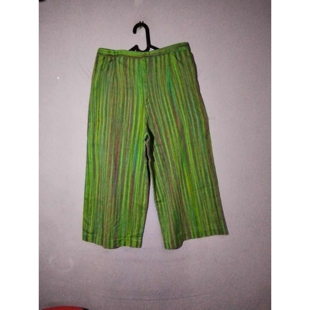 kulot wanita warna hijau bahan lurik pakai karet