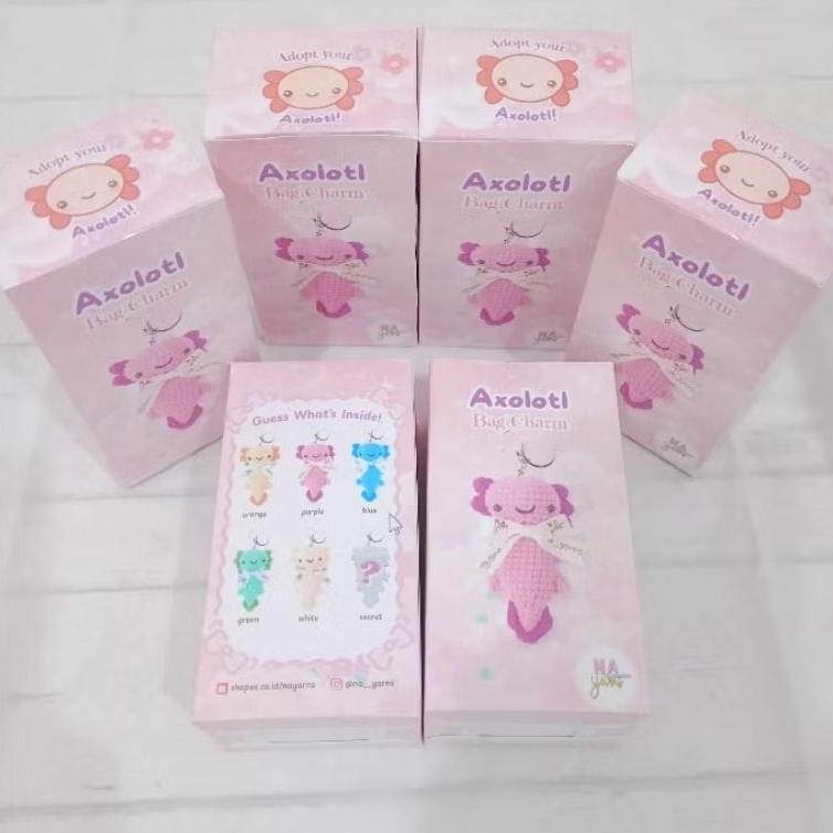 BLIND BOX AMIGURUMI AXOLOTL BAG CHARM NA YARNS / BONEKA RAJUT AXOLOTL HANDMADE LUCU / AXOLOTL MINI P