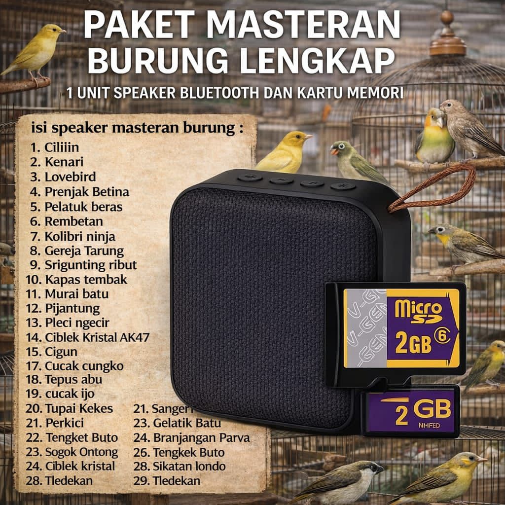 SPEAKER MP3 MASTERAN BURUNG KOMPILASI SUARA BURUNG KENARI MURAI BATU CUCAK IJO LOVE BIRD HARGA TERMU