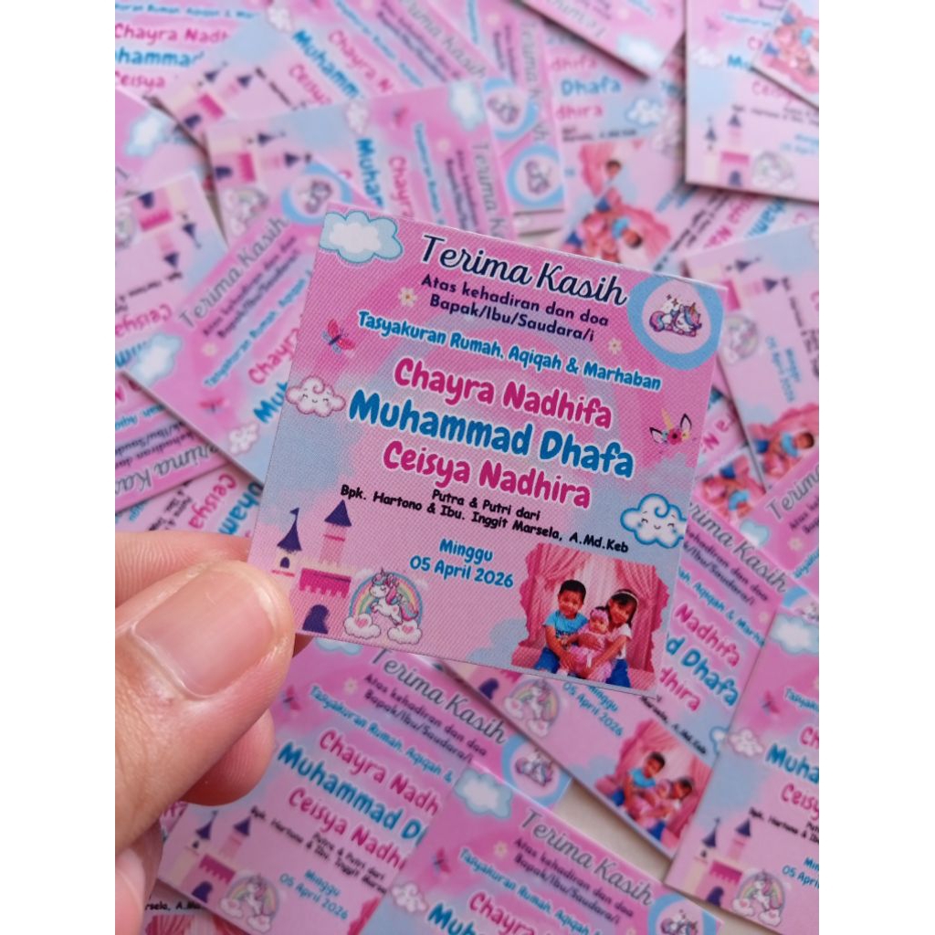 Kartu ucapan stiker untuk nasi kotak Aqiqah/Khitanan/Pernikahan
