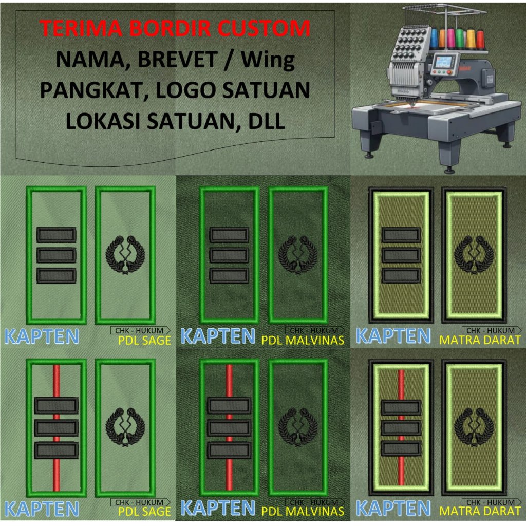 PATCH BORDIR brevet TNI TANDA PANGKAT PERWIRA PDH PDL TNI AD MALVINAS SAGE MATRA DARAT KOSTRAD EMBRO