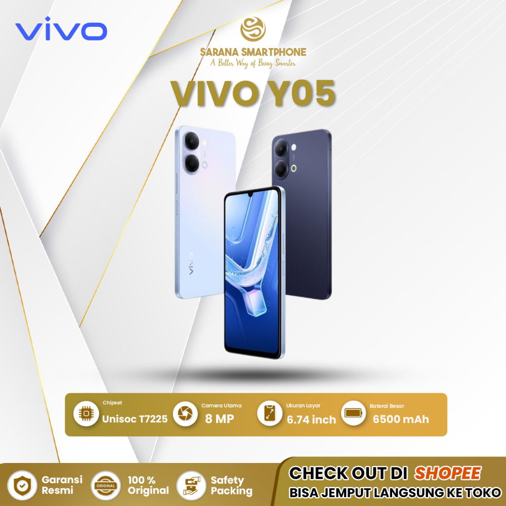VIVO Y05 4/64GB 4/128GB Garansi Resmi, 6500 mAh, 8 MP, LCD 6.74 inci, UNISOC T7225, HP satu jutaan