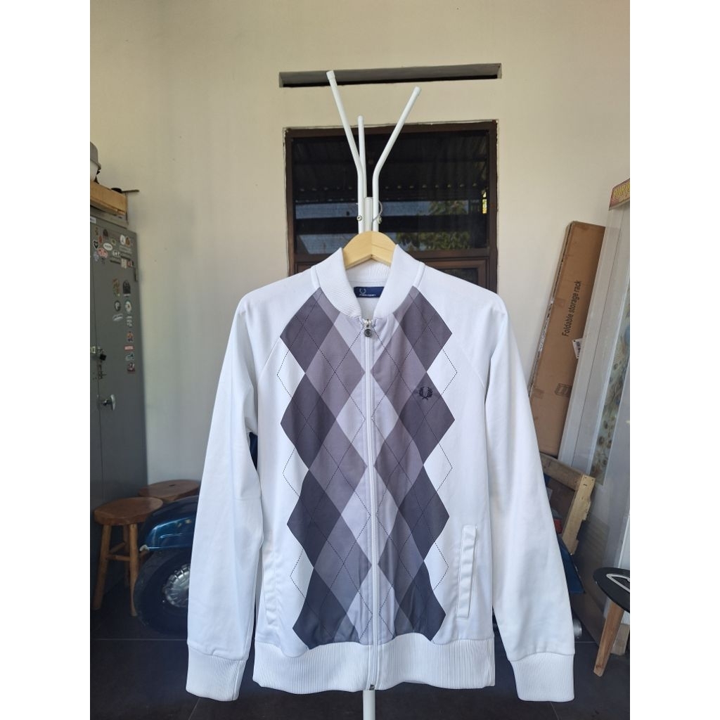 Jaket Tracktop Fred Perry Vintage Argyle White - Grey