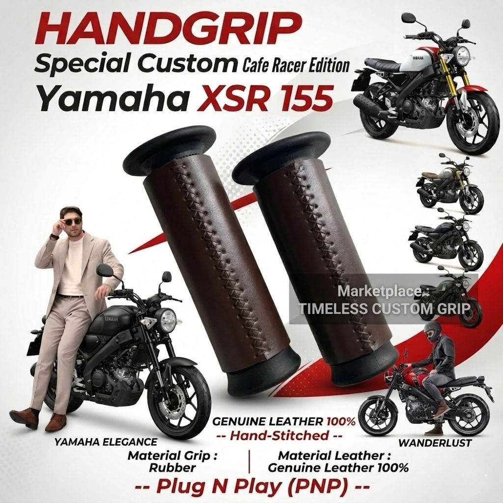 Handgrip Cafe Racer Edition Yamaha XSR 155 PNP Genuine Leather 100%