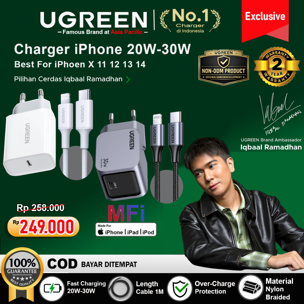 UGREEN Charger MFI iPhone 11 12 13 14 PD Type C to Lightning Fast Charging 20w 30w