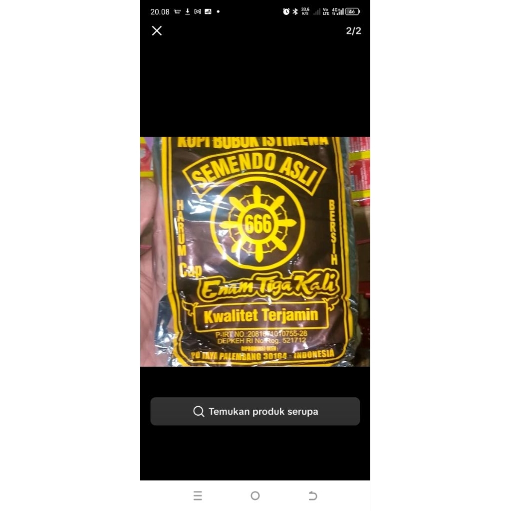 Kopi Semendo Cap 666 190 Gram - Kopi Instan Asli Palembang, Praktis & Nikmat