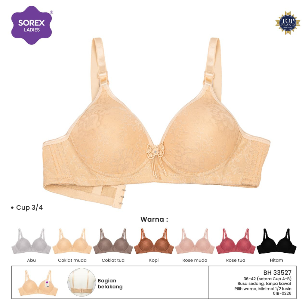 BYEOLSTORE_ID - BH BRA SOREX 33527 TANPA KAWAT BUSA TIPIS KAIT 3 - Bh Bra Sorex 33527 Cup B (36-42) 