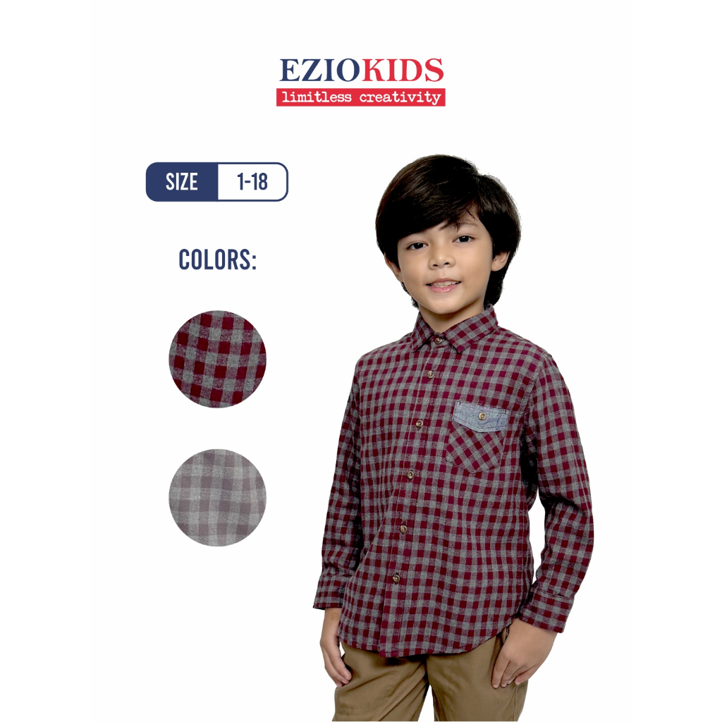 Ezio Kids Kemeja Anak Motif Kotak Klasik Lengan Panjang