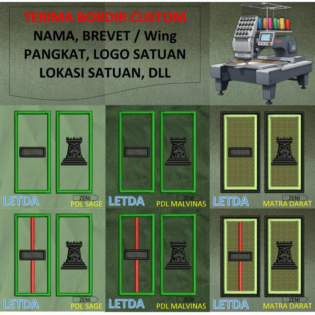 PATCH BORDIR brevet TNI TANDA PANGKAT PERWIRA PDH PDL TNI AD MALVINAS SAGE MATRA DARAT KOSTRAD EMBRO