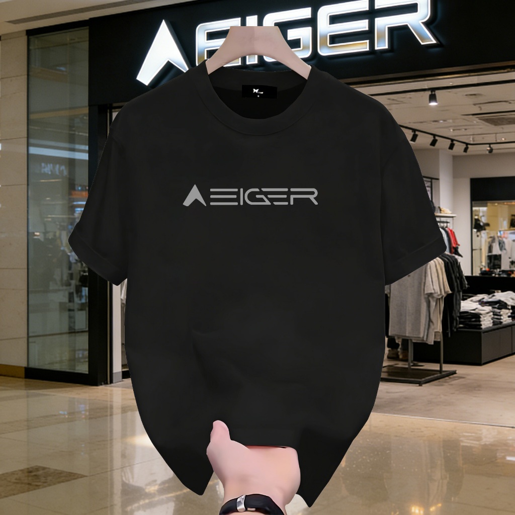 Kaos Distro Pria Cotton Combed 24s EIGER Official - Bahan Katun 100% Tebal & Adem, Hitam Polos, Nyam