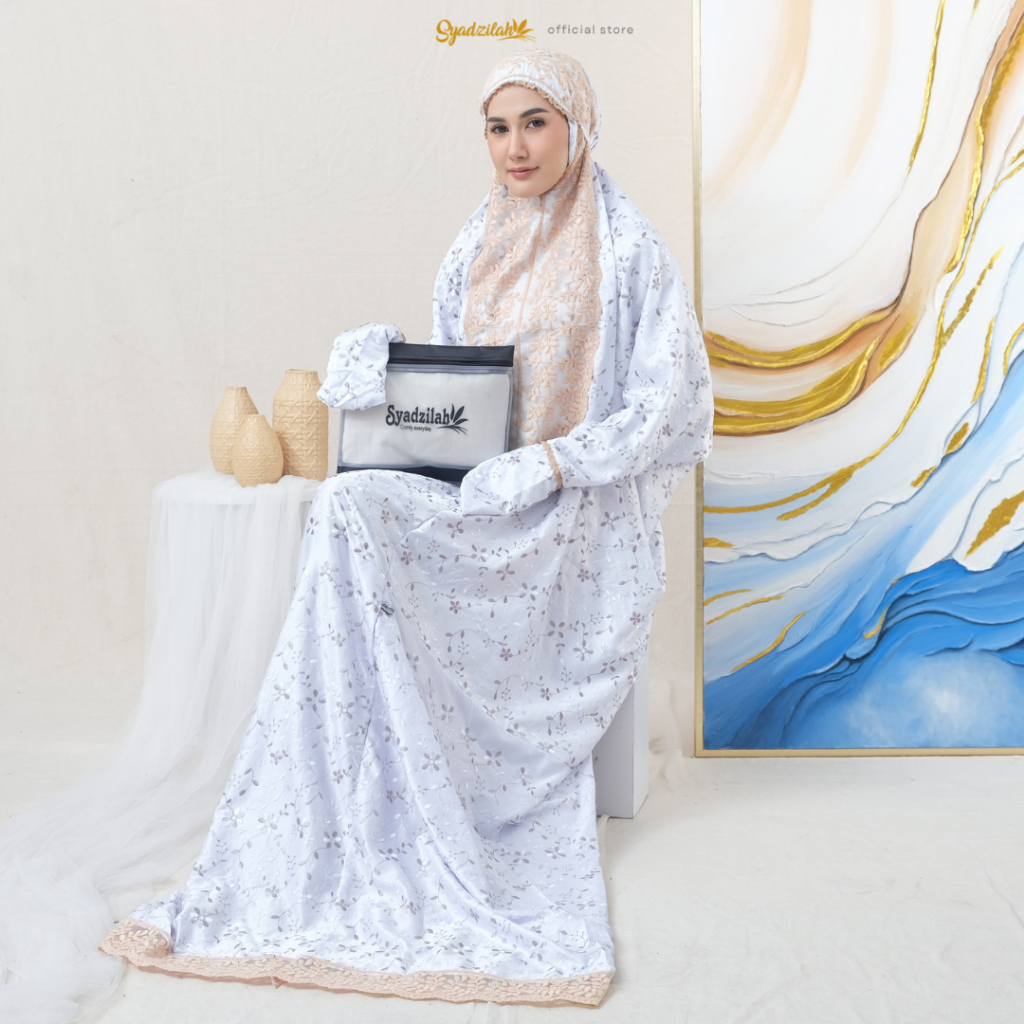 SYADZILAH - Mukena Terusan Sutra Paris Bordir Catalina Shireen