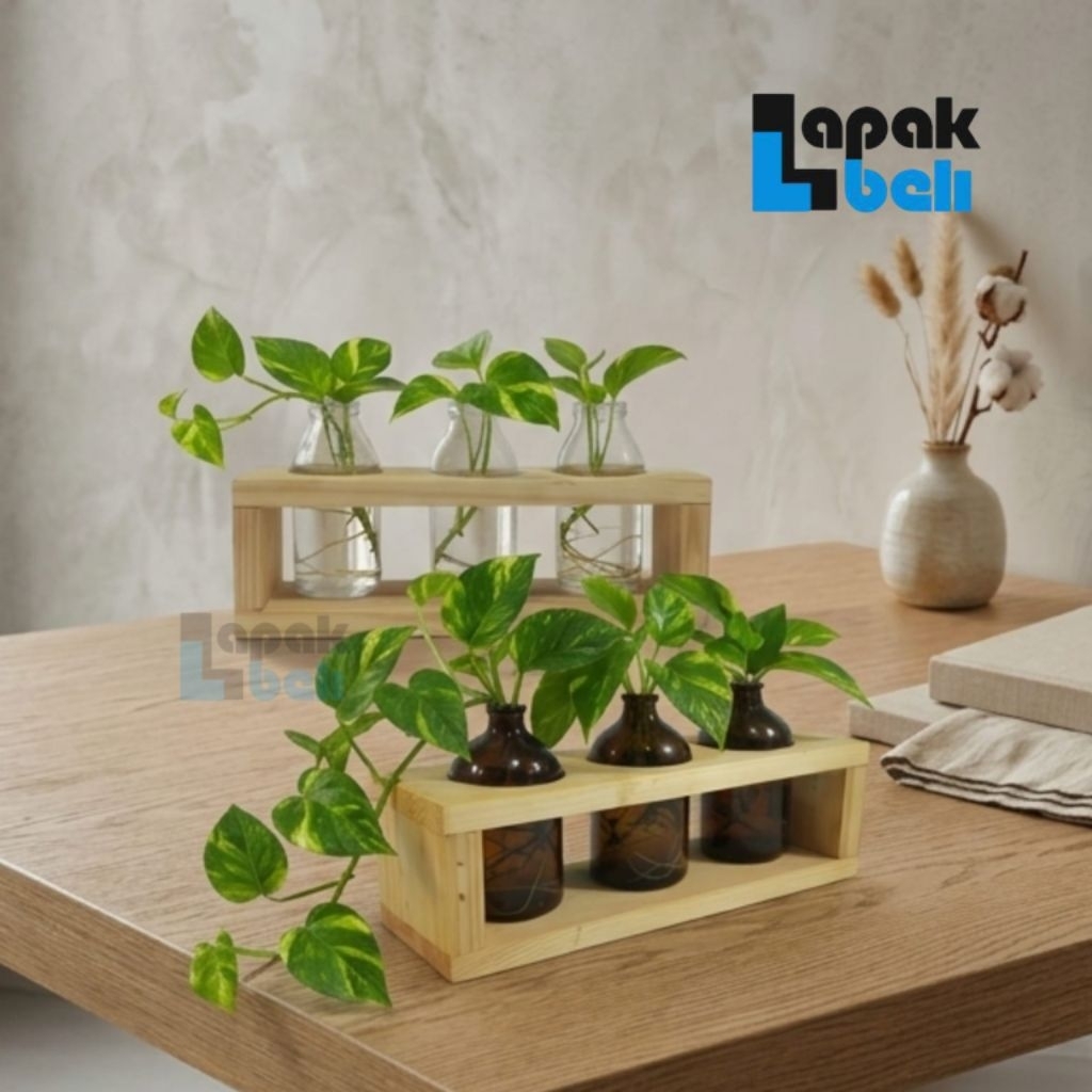 Vas Bunga Botol Pot Botol Estetik | Planter Tanaman | Standing Pot Kayu / Vas Bunga Kaca