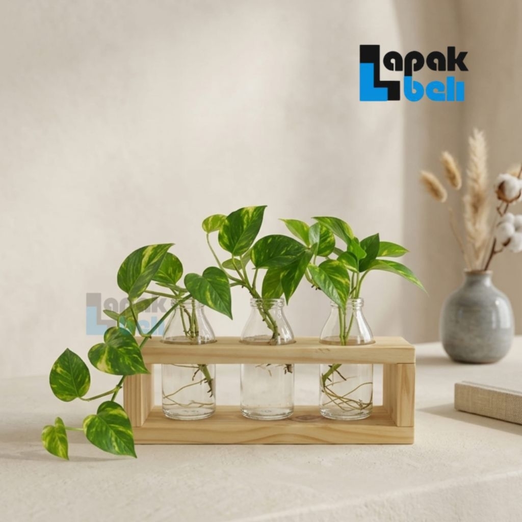 Vas Bunga Botol Pot Botol Estetik | Planter Tanaman | Standing Pot Kayu / Vas Bunga Kaca