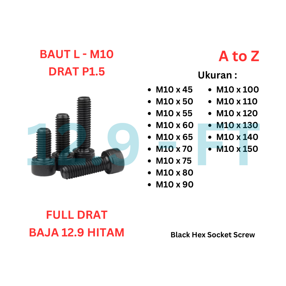 Baut L Baja 12.9 - M10 x 45 / 50 / 55 / 60 / 65 / 70 / 75 / 80 / 90 / 100 / 110 / 120 / 130 / 140 / 