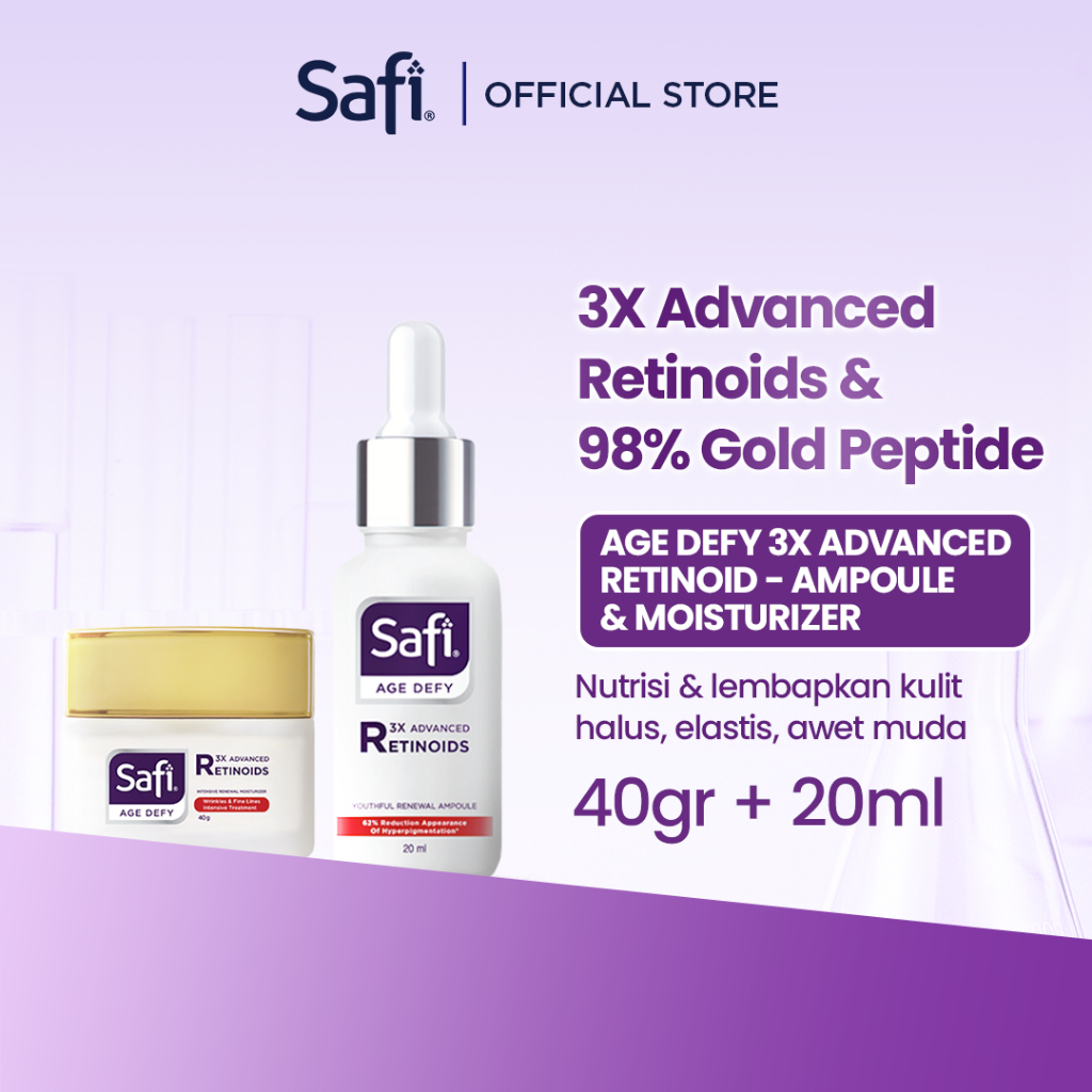 [Paket Serum + Pelembap] Safi Age Defy 3X Advanced Retinoid - Youthful Renewal Ampoule 20ml + Intens