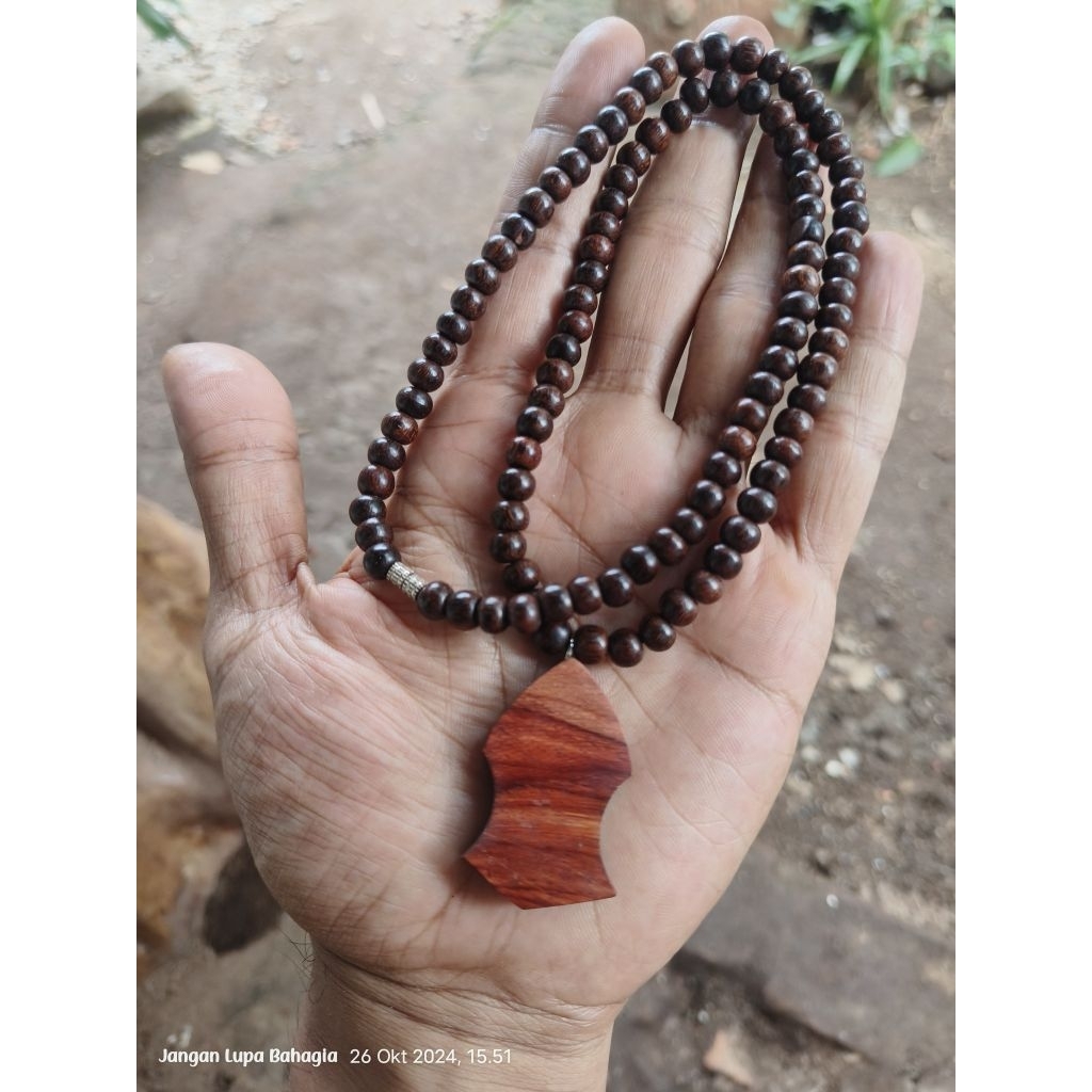 Kalung tasbih 99 kombinasi liontin kayu nagasari model terompah butiran galih asem 5mm kecil
