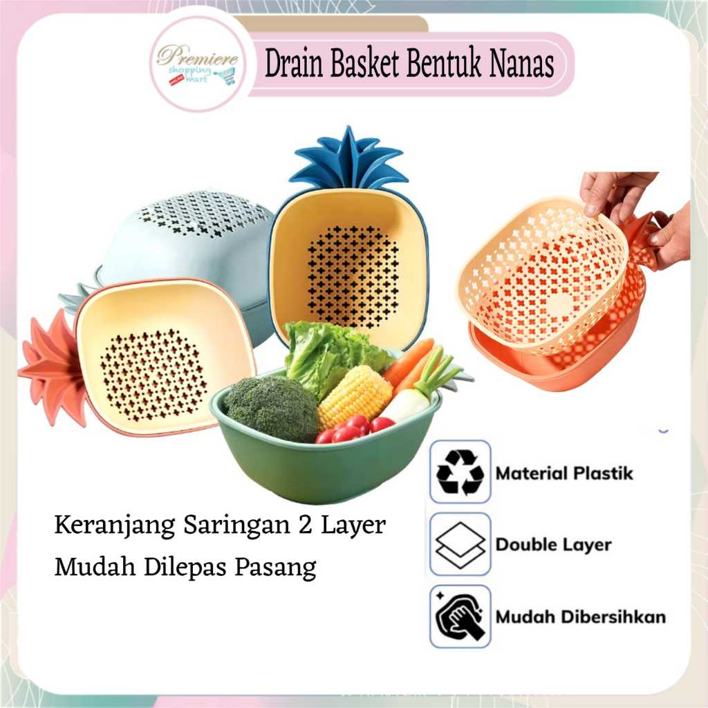 Tirisan Sayur | Saringan Sayur | Wadah Cuci Sayuran | Saringan Cuci Buah Sayur Plastik Bentuk Nanas 