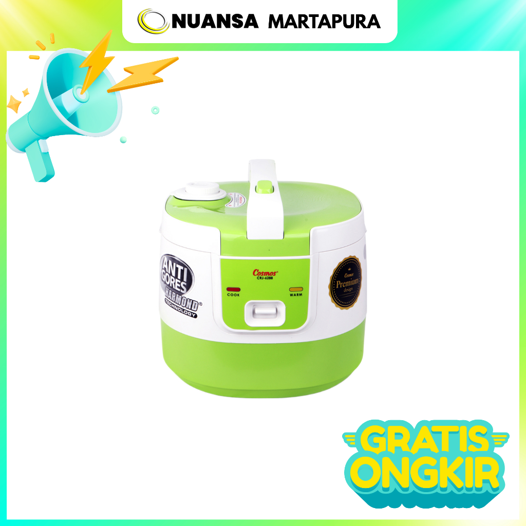 Cosmos CRJ-6288G adalah magic com 3-in-1 berkapasitas 2 liter dengan teknologi Harmond (anti gores) 