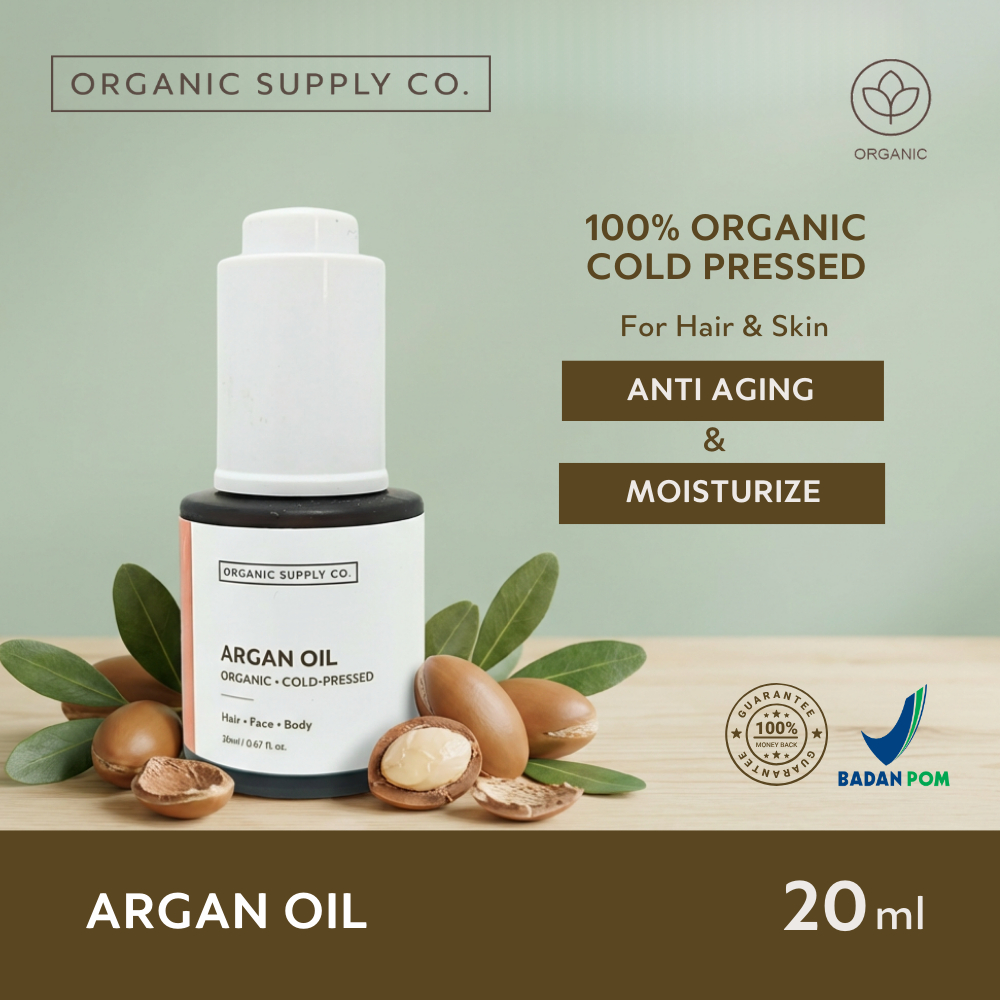 Argan Oil Carrier Oil Organic 20ml | Cold-Pressed | Melembabkan Rambut dan Kulit, Menutrisi Kuku & K