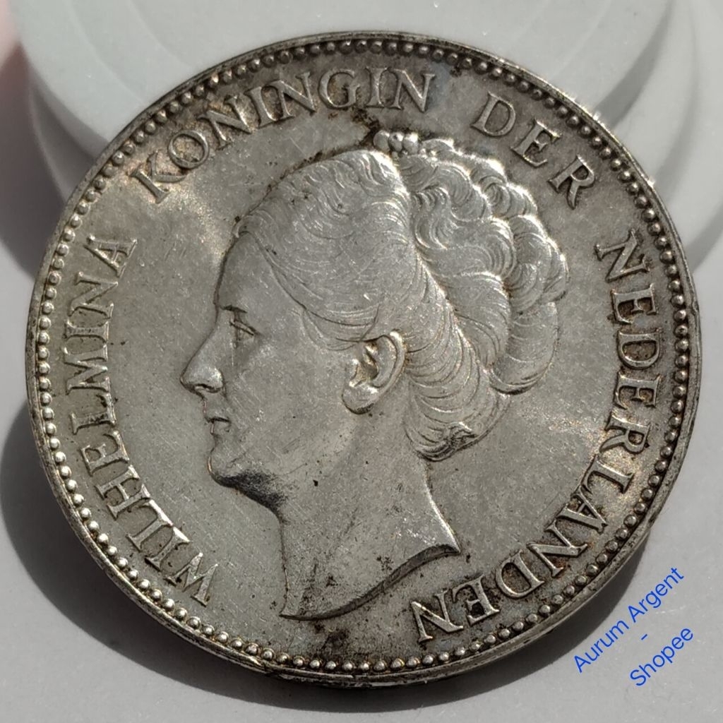 K.63S-- 1 PC KOIN PERAK KUNO ASLI 1 GULDEN WILHELMINA TH 1939.  -- SILVER COIN --