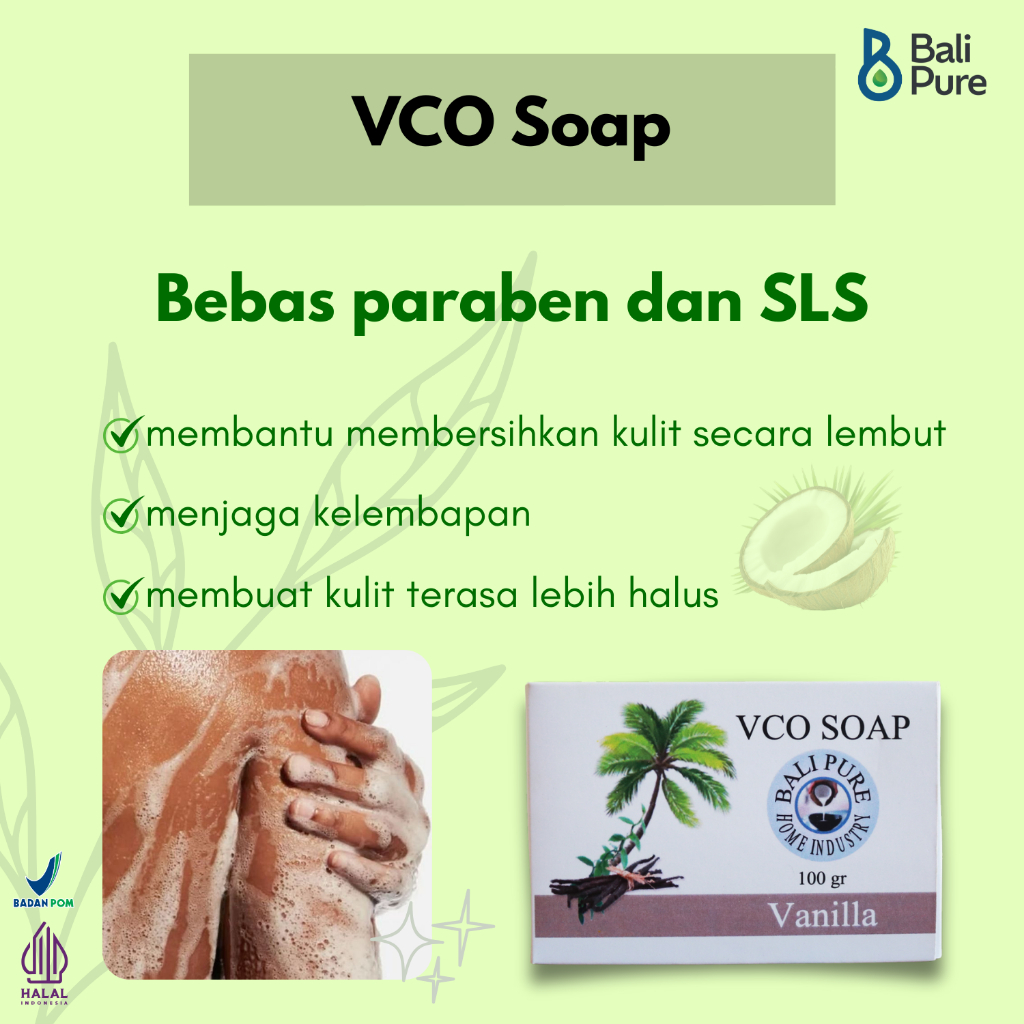 Bali Pure  VCO Soap (Sabun) Vanilla Bali pure 100 gr Perawatan Kulit yang Lebih Halus, Cerah dan Wan