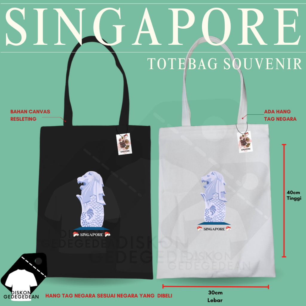 Diskongedegedean Totebag Singapore Souvenir Tas Oleh Oleh Singapura Kanvas Resleting 10