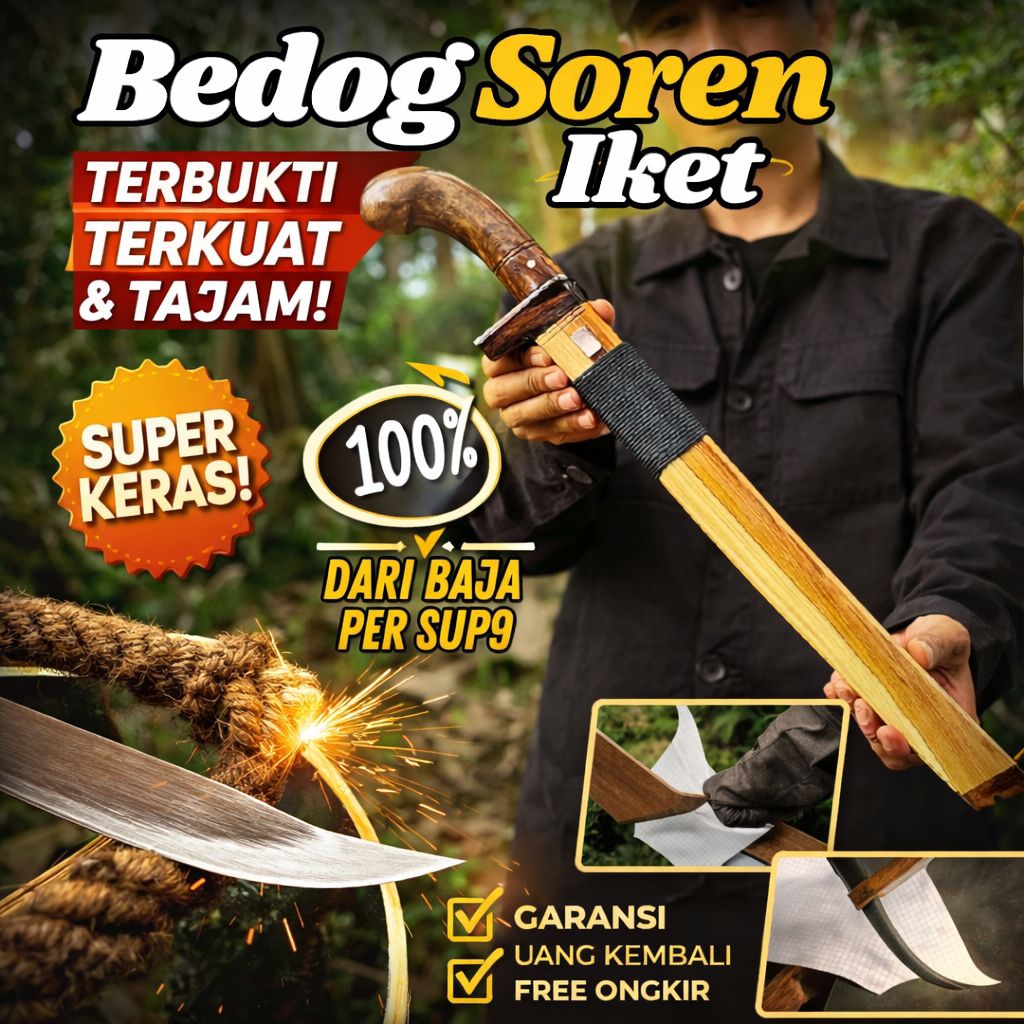 Golok Tebas Soren Iket Baja Per SUP9 Asli Tajam Kuat Golok Jagal Sembelih