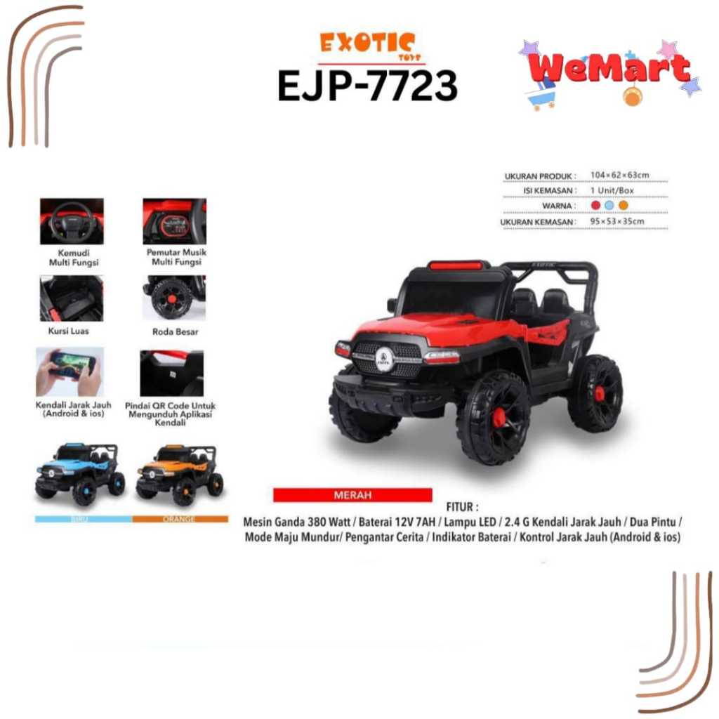 EJP 7723 EXOTIC KIDS RECHARGEABLE CAR // Mainan Mobil Aki Anak Model Jeep Dilengkapi Musik // EJP772