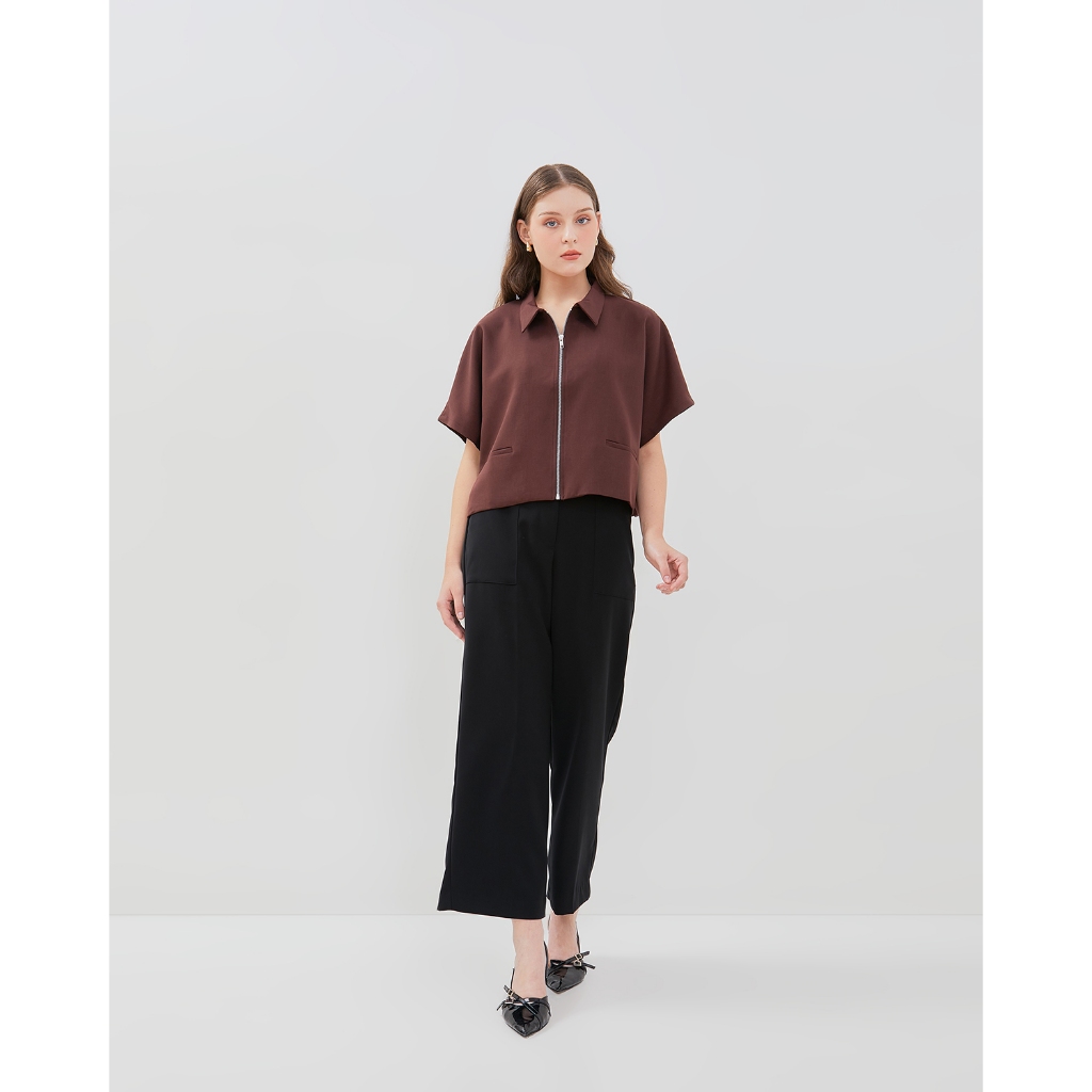VALINO Jaket Zipper Lengan Pendek Coklat Wanita - D-EAAH03-K5