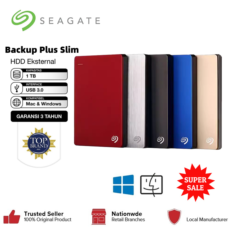 [Original] Seagate Backup Plus Slim Portable Harddisk EXTERNAL 500GB 1TB 2TB 4TB USB 3.0 2.5" HDD fo