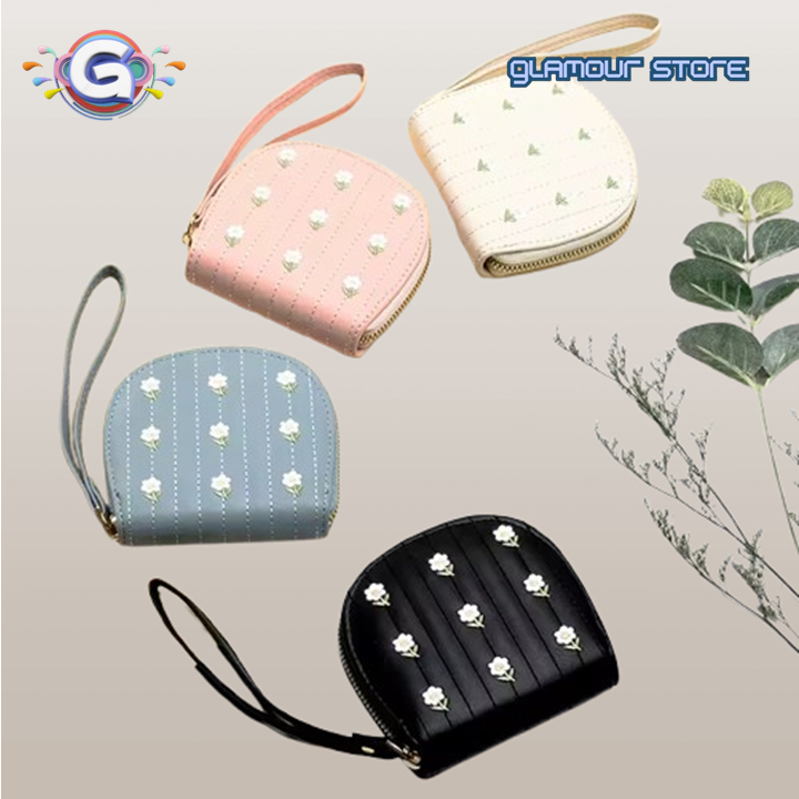 Dompet Koin Wanita Mini Bordir Bunga Daisy – Dompet Kecil Resleting Fashion Dompet Uang Koin Lucu de