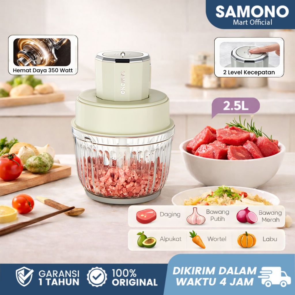 SAMONO Chopper 2,5 Liter Kaca 300 Watt Choper Elektrik Penggiling Daging dan Bumbu Dapur Low Watt Co