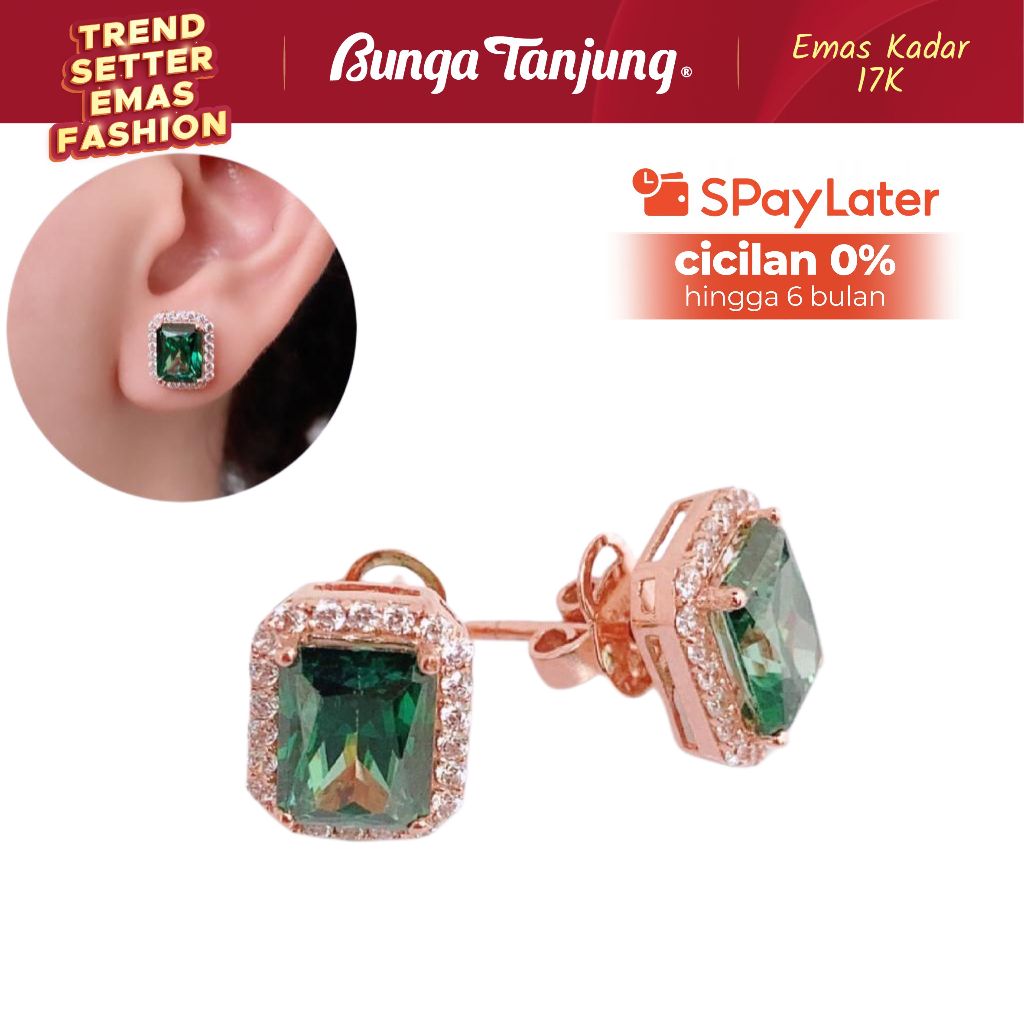 ANTING TINDIK GREEN A - EMAS 17K - BUNGA TANJUNG GOLD