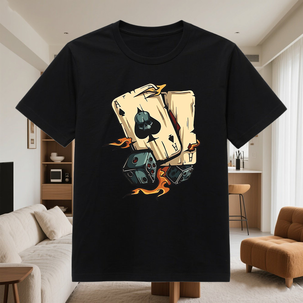 Kaos Distro Motif Kartu Remi Poker - Kaos Polos Katun Combed 280gsm Tebal, Unisex S-5XL Lengan Pende