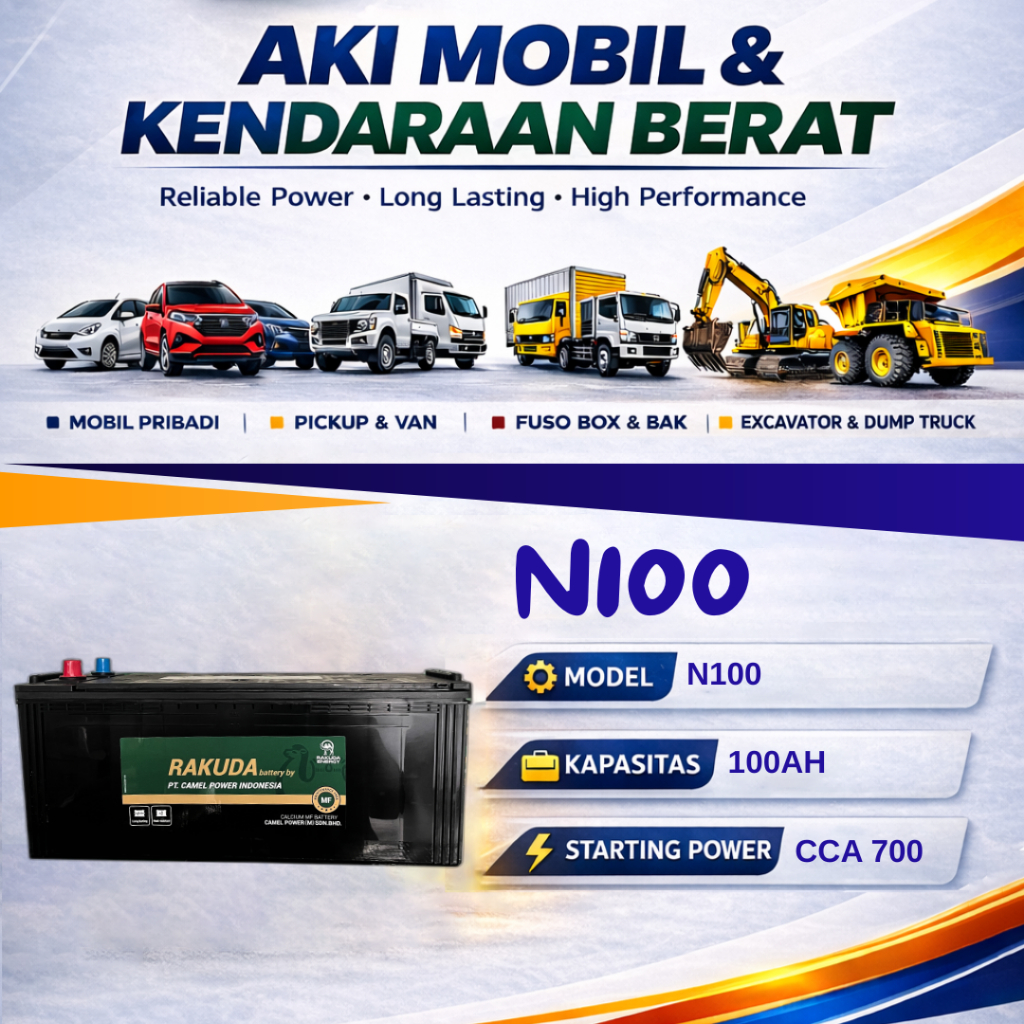AKI KERING RAKUDA N100 12V 100Ah Taft Rhino Rino Dutro Truck Truk (MALAYSIA QUALITY)