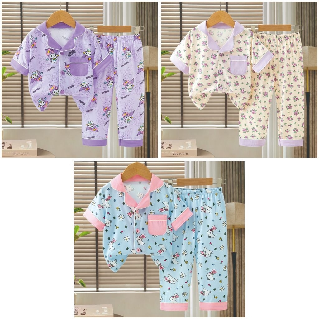 Piyama Pendek Panjang Kancing Depan Import Anak