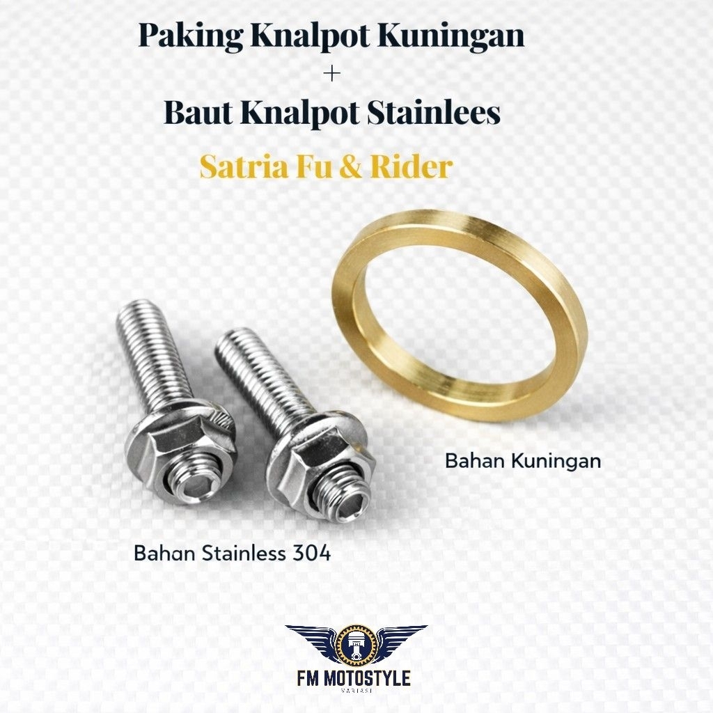 Paking Knalpot Kuningan Padat Satria Fu dan Baut Tanam Knalpot Stainlees Steel 304 Satria fu