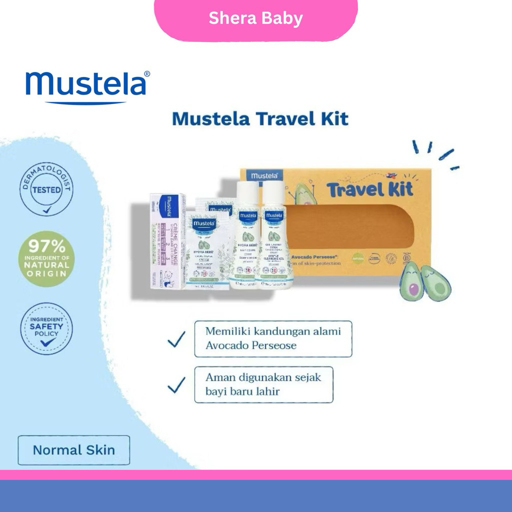 Mustela Travel Kit Original Paket Skincare Bayi Newborn Baby Hair Body Wash Lotion Facial Cream Gift