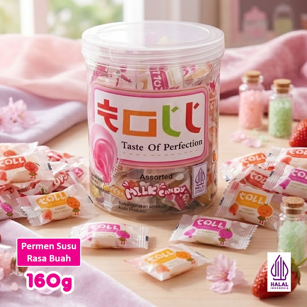 Permen Susu Buah Toll Milk Candy Toples 160gr Halal Assorted Fruity Candy Permen Susu Rasa Buah Jeru