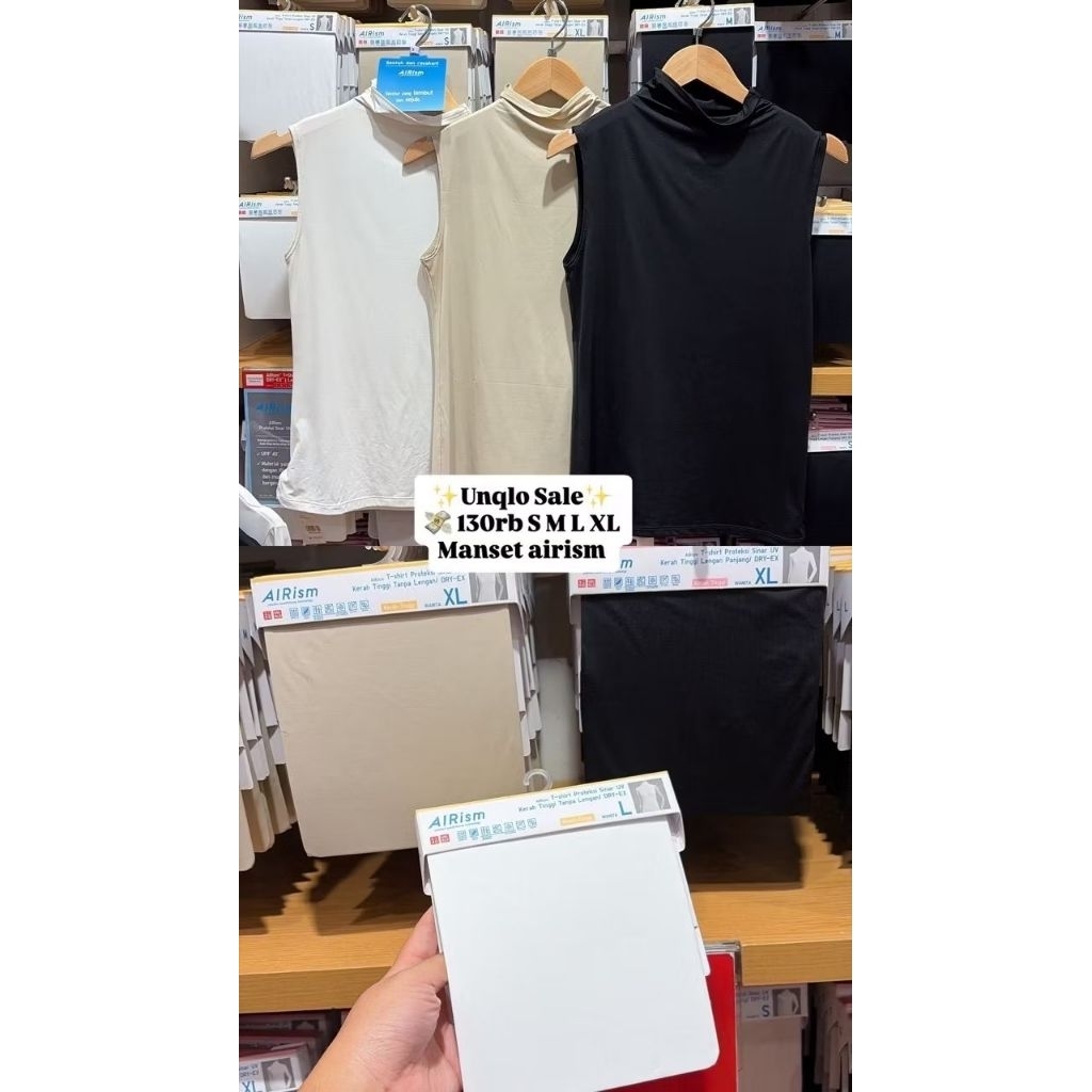 Uniqlo airism manset kerah tinggi tanpa lengan