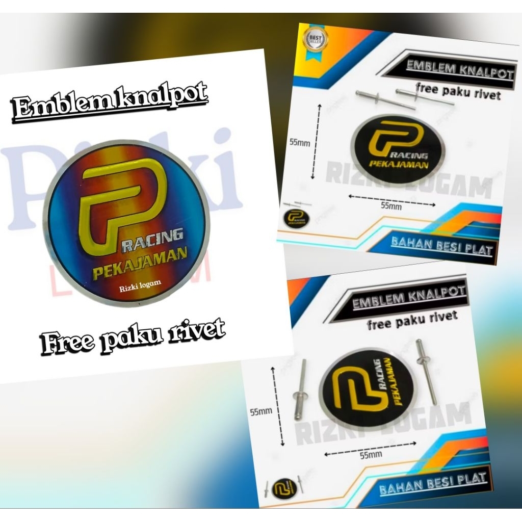 Emblem knalpot merek PEKAJAMAN Timbul free paku rivet