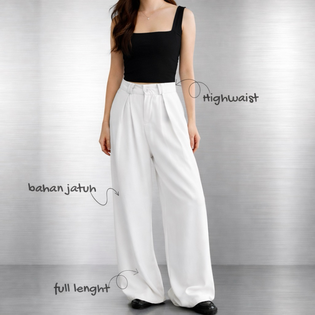 Loui Pants - Celana Kulot Wanita High Waist Premium Putih | Kerja Kantor Formal Casual | Bahan Tebal